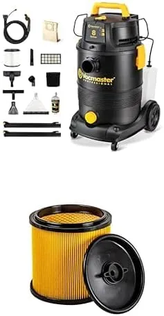 Bundle of Vacmaster VK809PWR 0201 8 GallonWet/Dry/Upholstery Shampoo Vacuum Cleaner   Vacmaster Replacement Standard Dry Cartidge Filter & Retainer Fits Vacmaster 5 to 20 Gallon Wet and Dry Vacuum