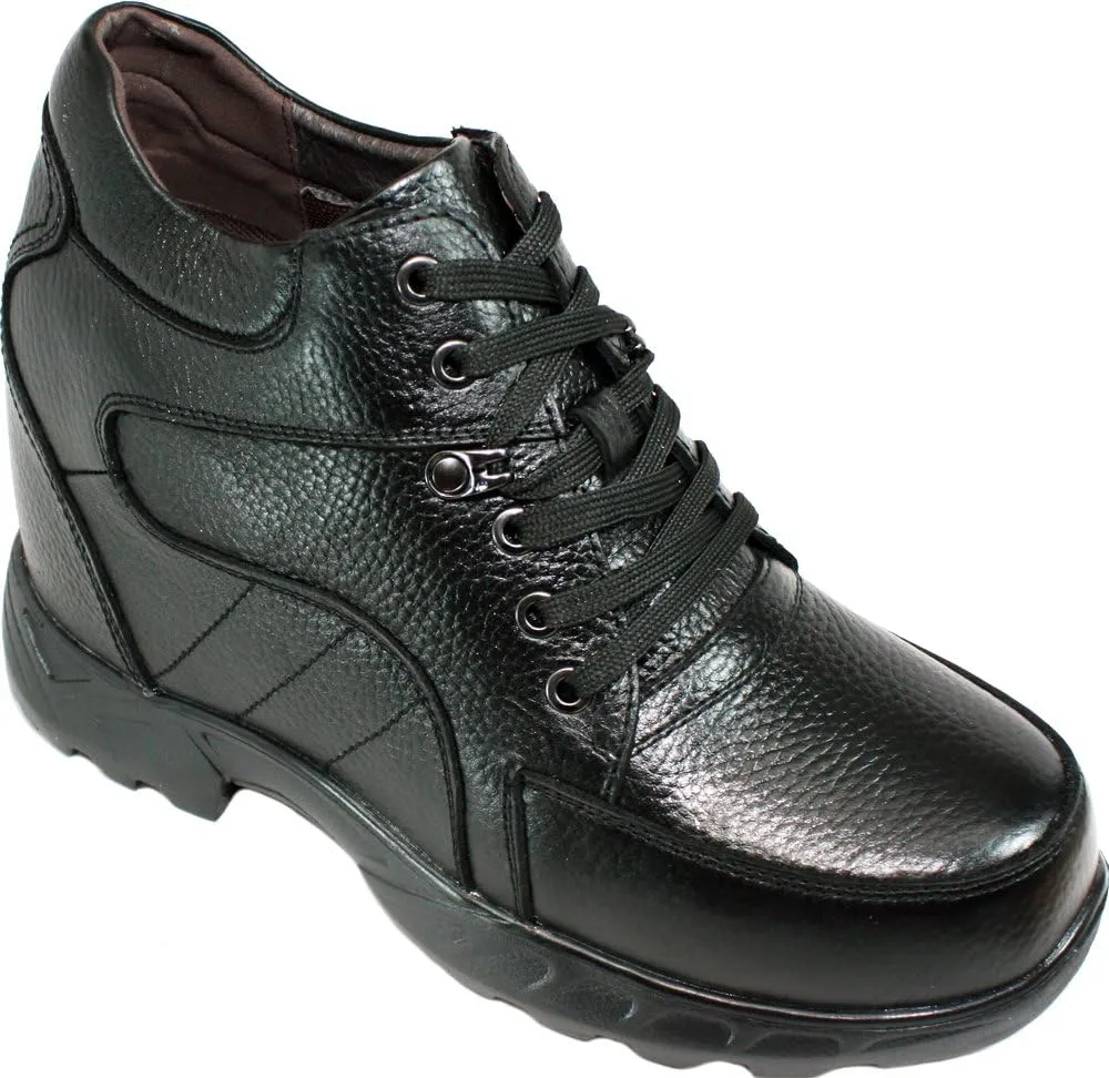 Calden Men's Invisible Height Increasing Elevator Shoes - Black Pebble Grain Leather Lace-up Boots - K107216 - Size 8 D(M) US - 5.2 Inches Taller