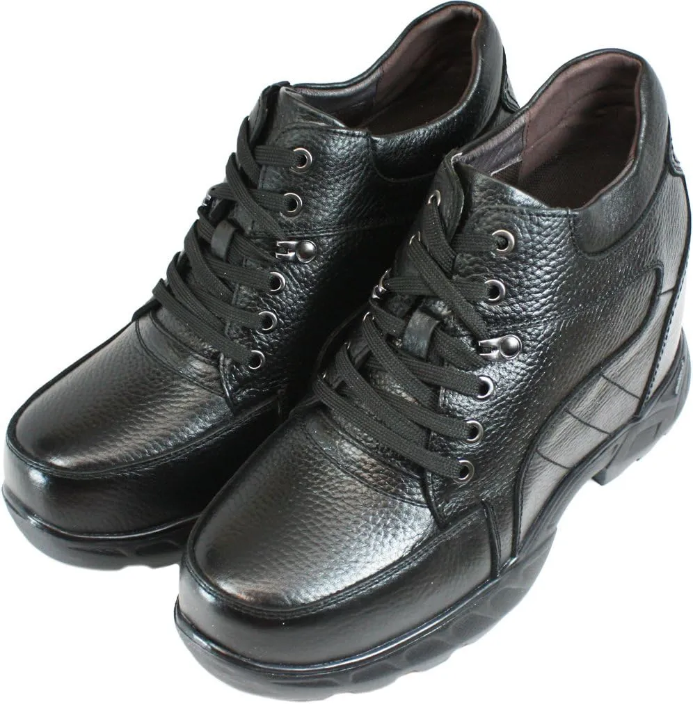 Calden Men's Invisible Height Increasing Elevator Shoes - Black Pebble Grain Leather Lace-up Boots - K107216 - Size 8 D(M) US - 5.2 Inches Taller