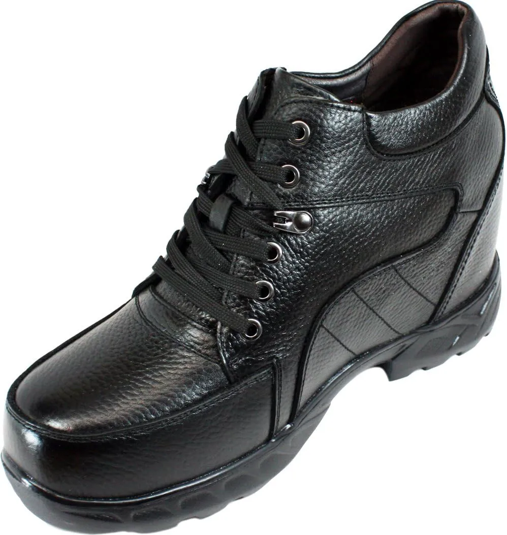 Calden Men's Invisible Height Increasing Elevator Shoes - Black Pebble Grain Leather Lace-up Boots - K107216 - Size 8 D(M) US - 5.2 Inches Taller