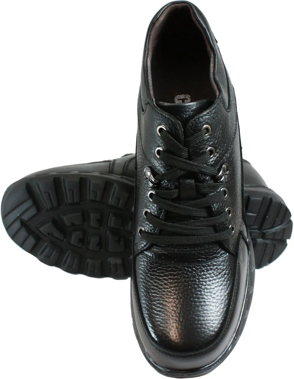 Calden Men's Invisible Height Increasing Elevator Shoes - Black Pebble Grain Leather Lace-up Boots - K107216 - Size 8 D(M) US - 5.2 Inches Taller