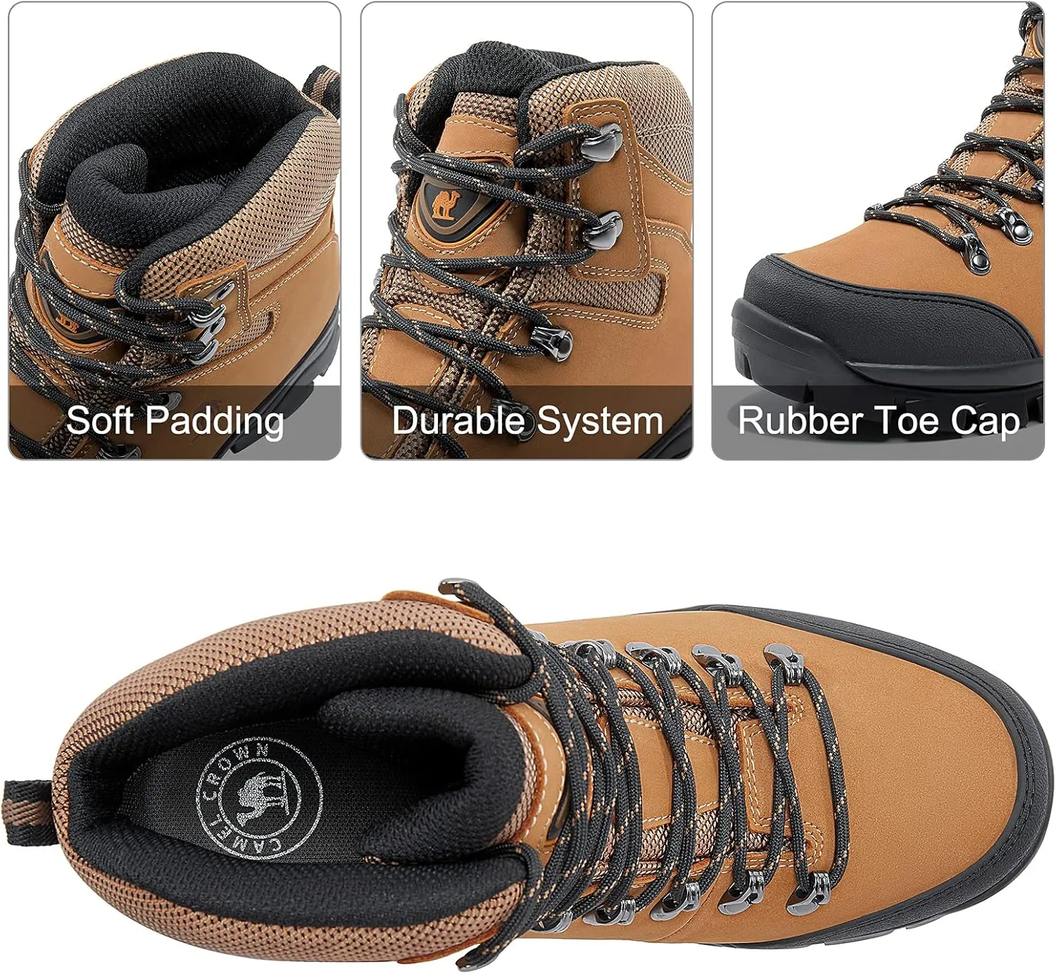 CAMEL CROWN Mens Hiking Boots Outdoor Trekking Backpacking Boot Mid Hiker Boot for Men Genuine Leather