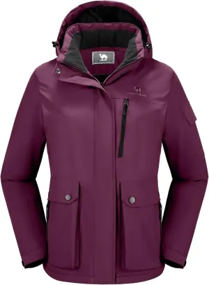 CAMEL CROWN Women's Waterproof Ski Jacket Warm Winter Snow Coat Hiking Windbreaker Hooded Outdoor Snowboarding Jacket
