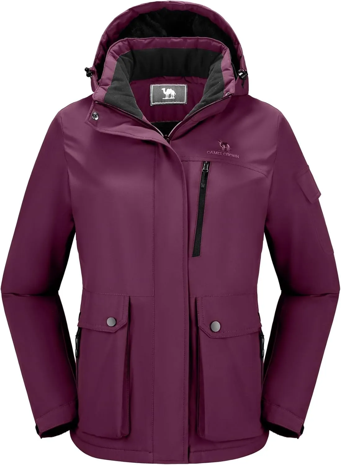 CAMEL CROWN Women's Waterproof Ski Jacket Warm Winter Snow Coat Hiking Windbreaker Hooded Outdoor Snowboarding Jacket