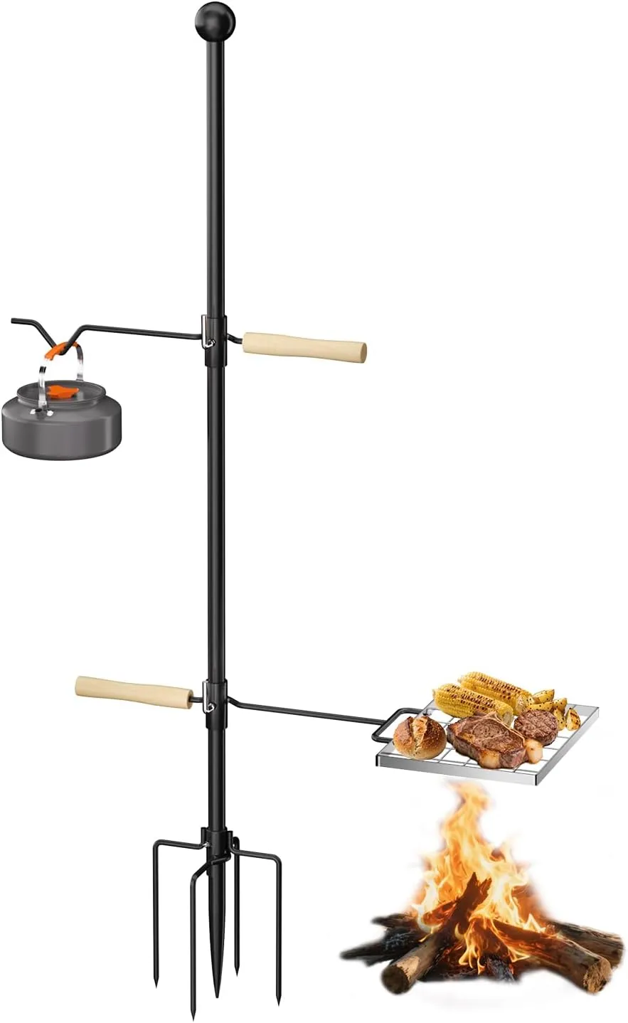 Campfire Grill Grate, Fire Pit Grill Grate with 360°Swivel Handle, Open Fire Cooking Equipment, Over Fire Camp Grill, Portable Camp Grill for Outdoor Camping BBQ, Stainless Steel Grate