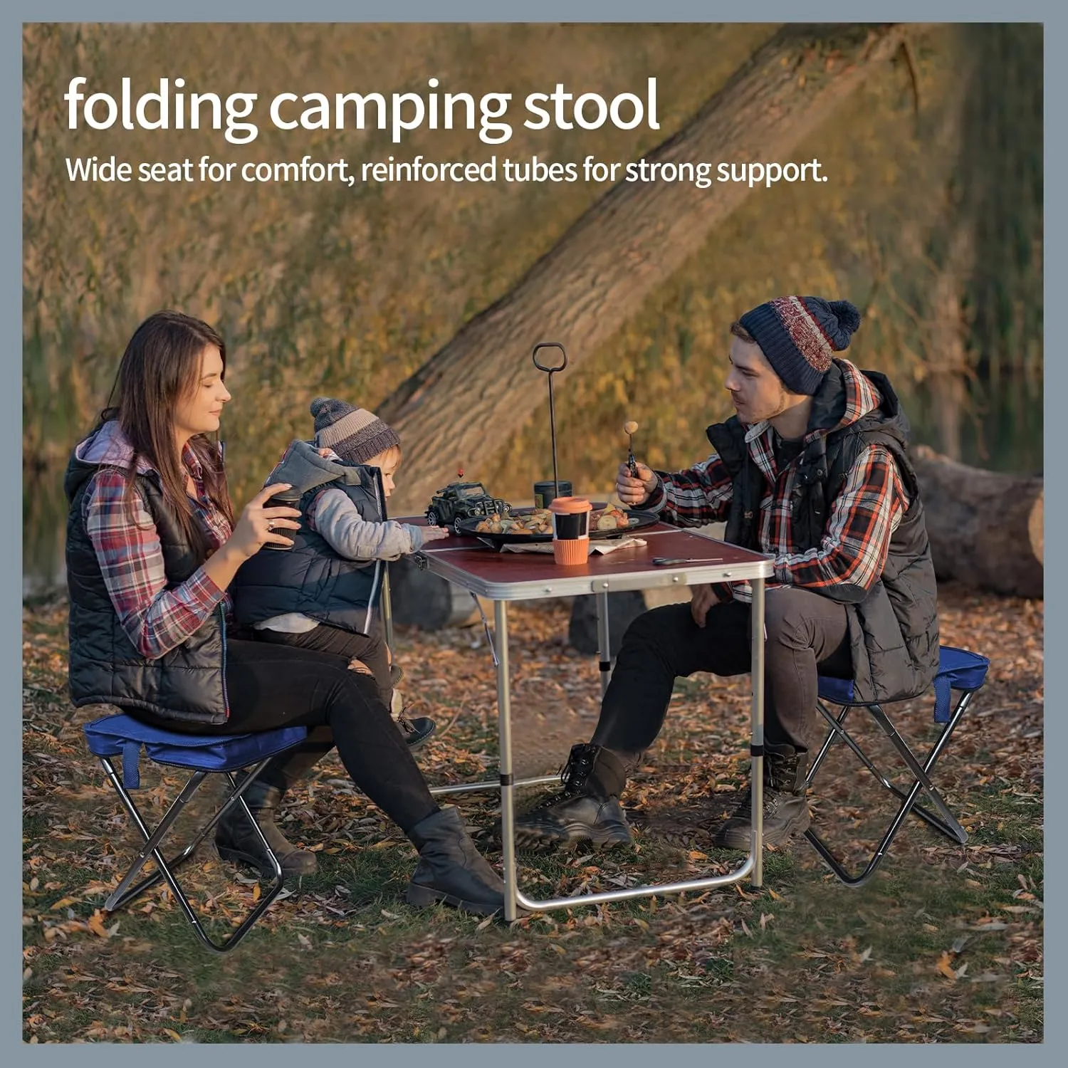 Camping Stool, Portable Folding Stool, Aluminum Ultralight Backpacking Stool Suitable for Outdoor Gardening and Beach Hiking Fishing (Blue, 13.5 High)