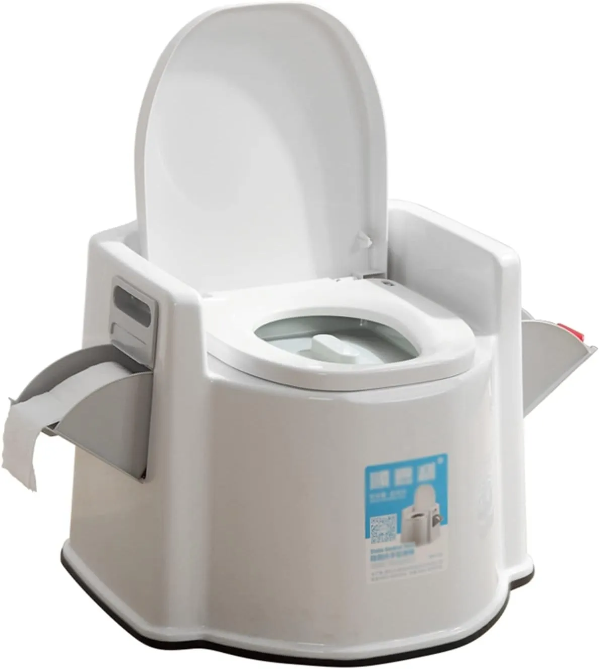 Camping Toilet with Paper Holder & Handle - Portable Waterless Commode for Outdoors - White Toilet with Removable Waste Bucket - for Emergency and Outdoor Activities