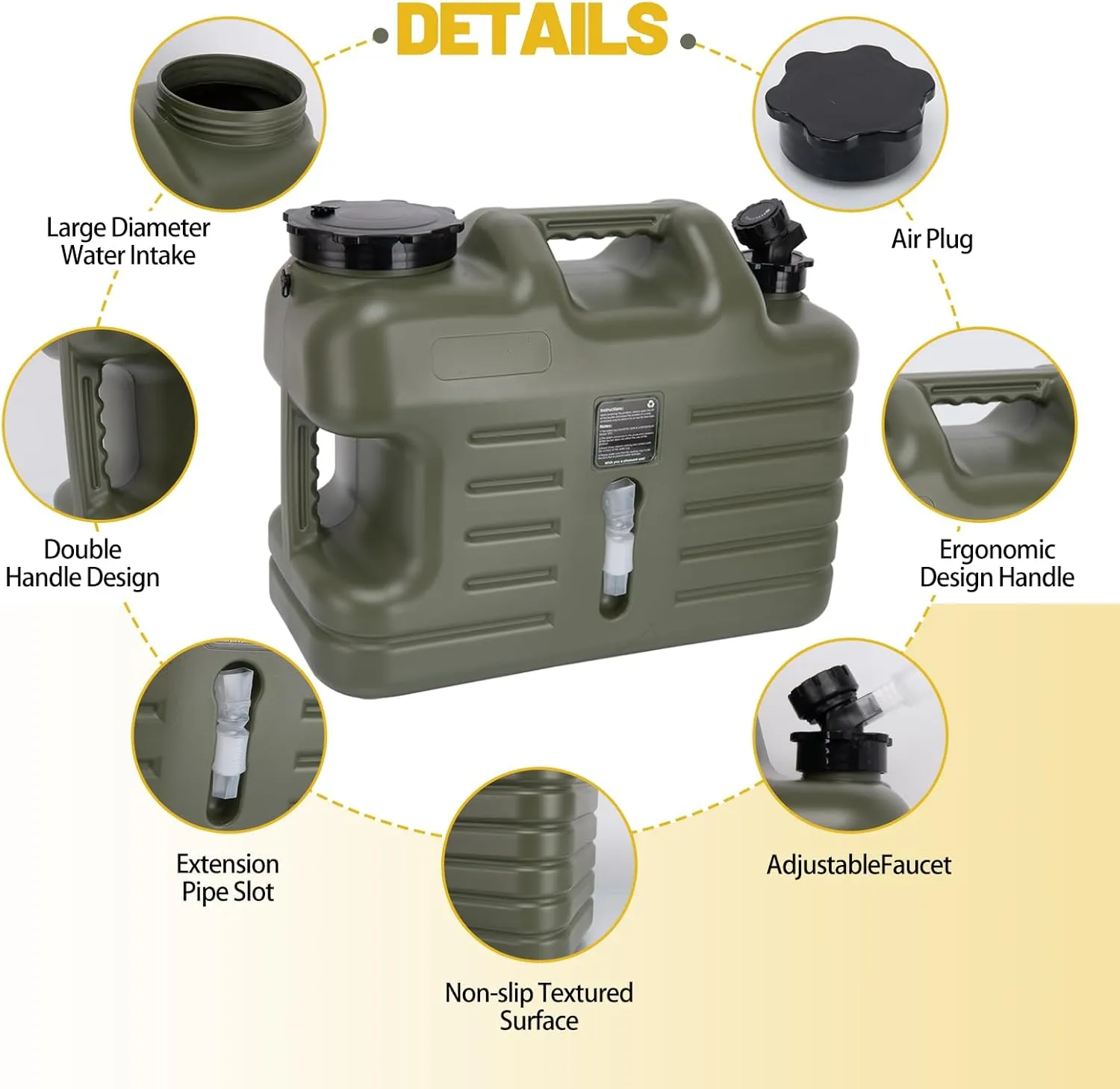 Camping Water Container, 5 Gallon (18.5L) Camping Water Jug With Spigot, Portable Emergency Water Tank For Camp-ing, Outdoor Hiking, BBQ, Picnic, Emergency Stroage, BPA Free