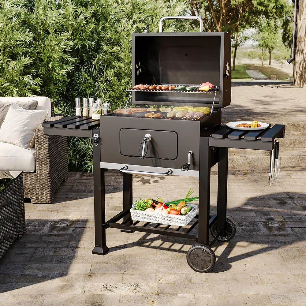 Cart-Style Charcoal BBQ Grill with Build-in Grill Rack
