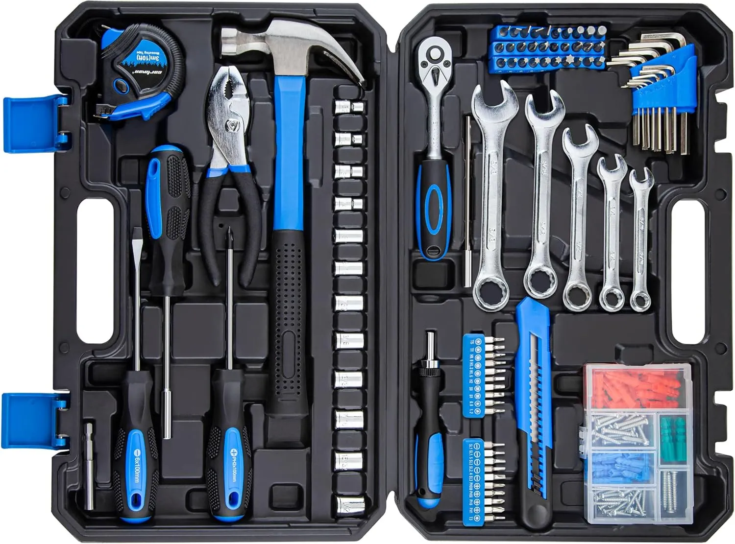 CARTMAN 180 Piece Socket Wrench Auto Repair Tool Combination Package Mixed Tool Set Hand Tool Kit with Plastic Toolbox Storage Case