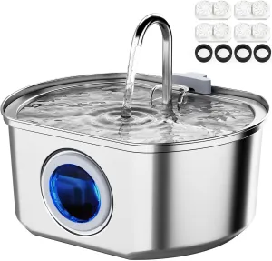Cat Water Fountain Stainless Steel: 108oz/3.2L Cat Fountain for Drinking- Pet Water Fountain for Cats Inside - Automatic Cat Water Dispenser Bowl - Cat Feeding & Watering Supplies - Water Level Window