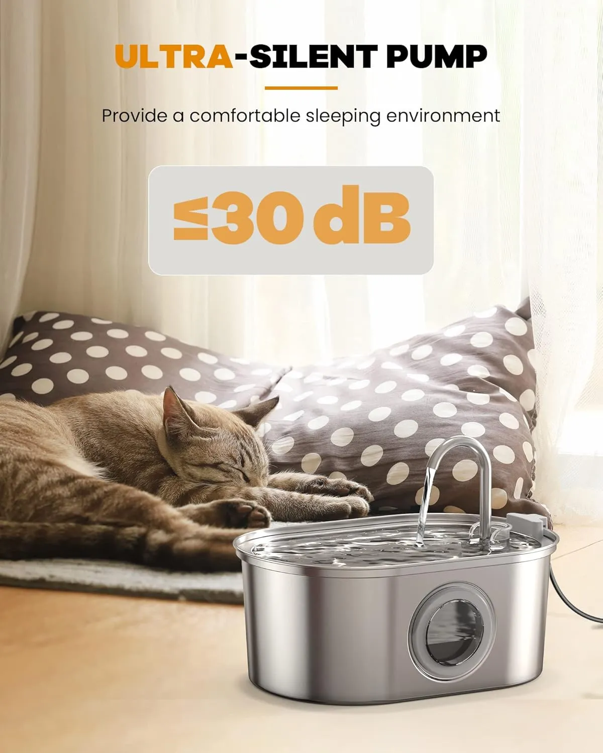 Cat Water Fountain Stainless Steel: with 8pcs Carbon Filter   8pcs Sponge 108oz/3.2L Pet Water Fountain Cat Fountain - Water Fountain for Cats Inside with Water Level Window Quiet Pump SOOFPET
