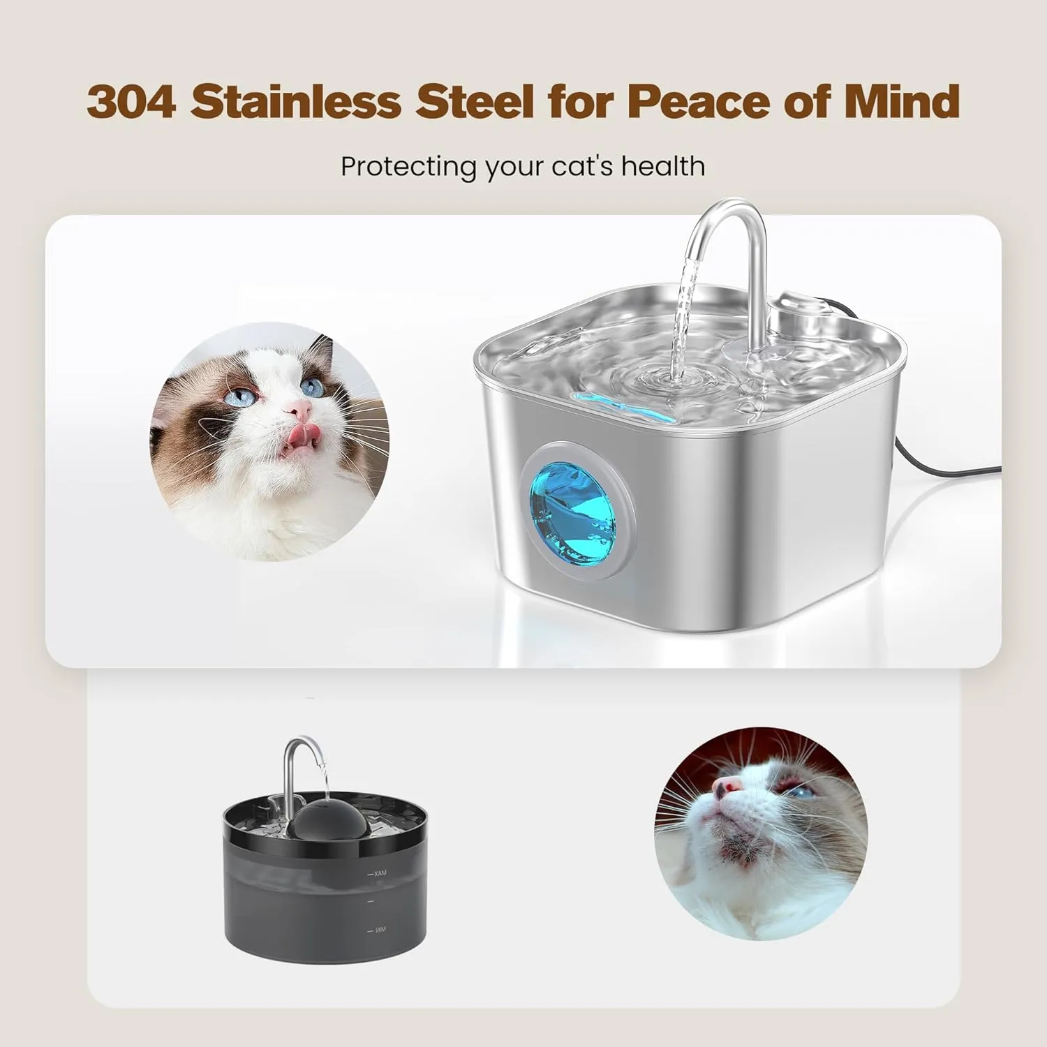 Cat Water Fountain with 10 Filters   10 Sponges,Pet Fountains Cats Automatic Waterer Bowls for Drinking Small Dog Water Dispenser Indoor Metal Pets Water Faucet Bottle Kitty Watering Supplies