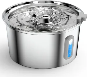 Cat Water Fountain,3.2L/108oz Cat Fountain with Water Level Window,Stainless Steel Pet Water Drinking Fountain for Cats Inside,Quiet Pump for Dogs and Cats(with Water Level Window)