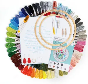 Caydo Embroidery Kit with Water Soluble Embroidery Stabilizer Including 2Pcs Embroidery Hoops, 100 Color Threads, Embroidery Fabric, and Cross Stitch Tool Embroidery Starter Kits for Adults Beginners