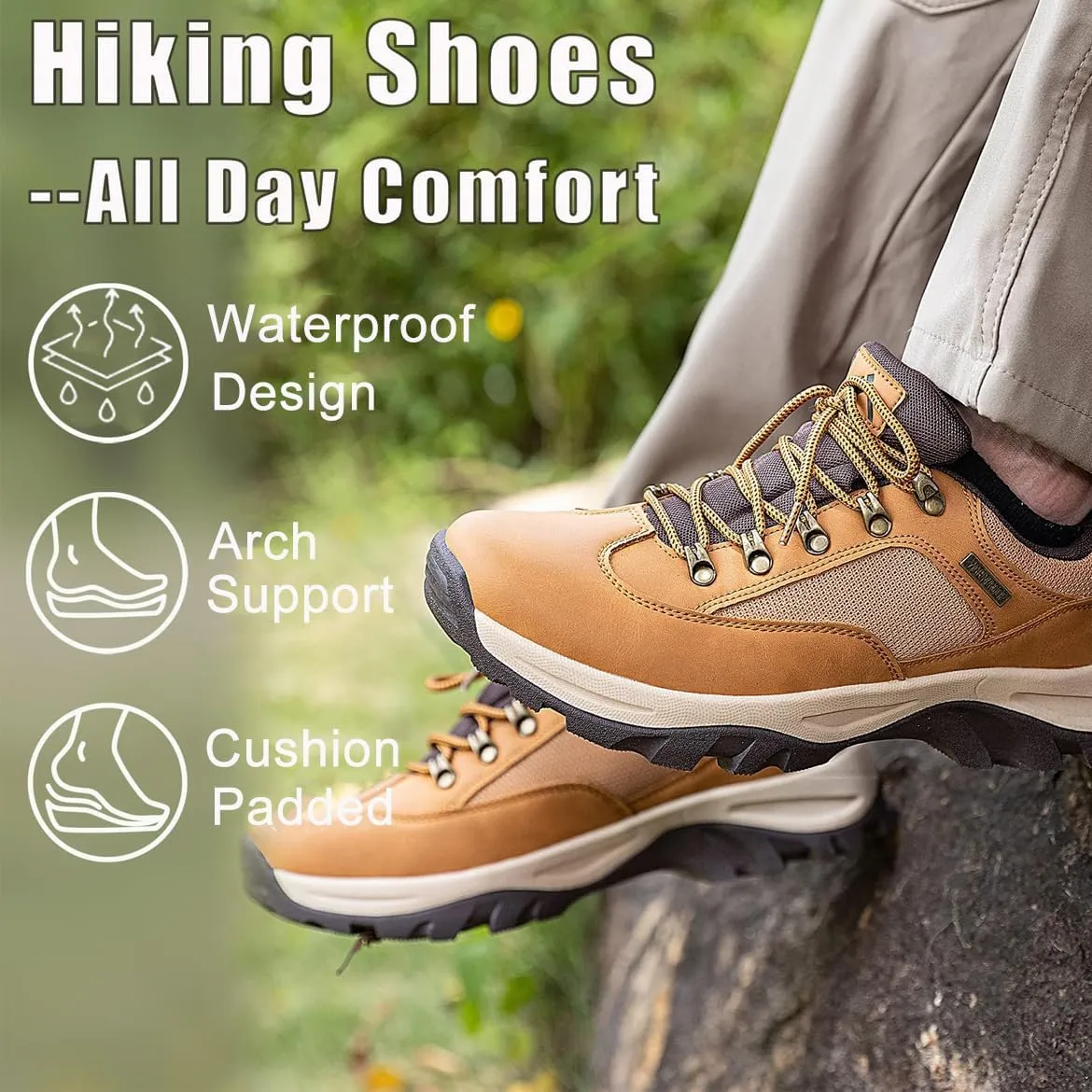 CC-Los Men's Hiking Shoes | Waterproof Work Shoes | Non-Slip & Comfortable Walking Size 7.5-14