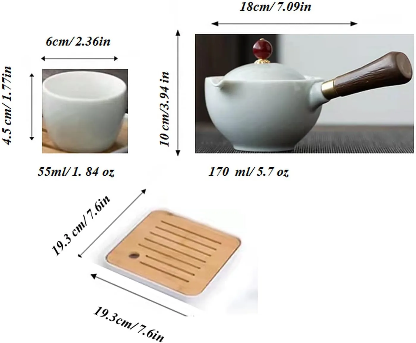 Ceramic Portable Travel Tea Set, Chinese Kungfu Tea Set with 360 Rotation Teapot and Infuser, 4 Tea Cups, Tea Tray And Travel Bag (Pure White)