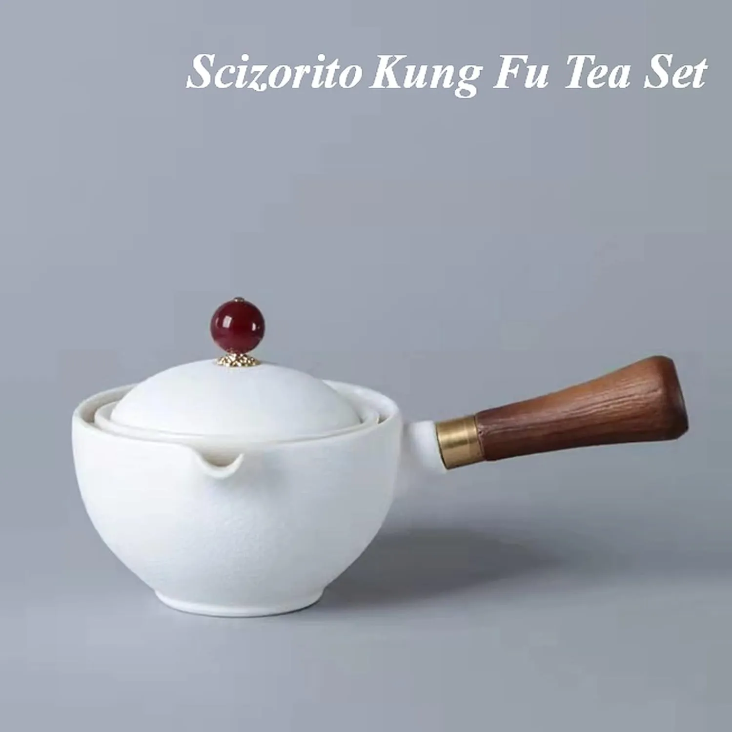 Ceramic Portable Travel Tea Set, Chinese Kungfu Tea Set with 360 Rotation Teapot and Infuser, 4 Tea Cups, Tea Tray And Travel Bag (Pure White)