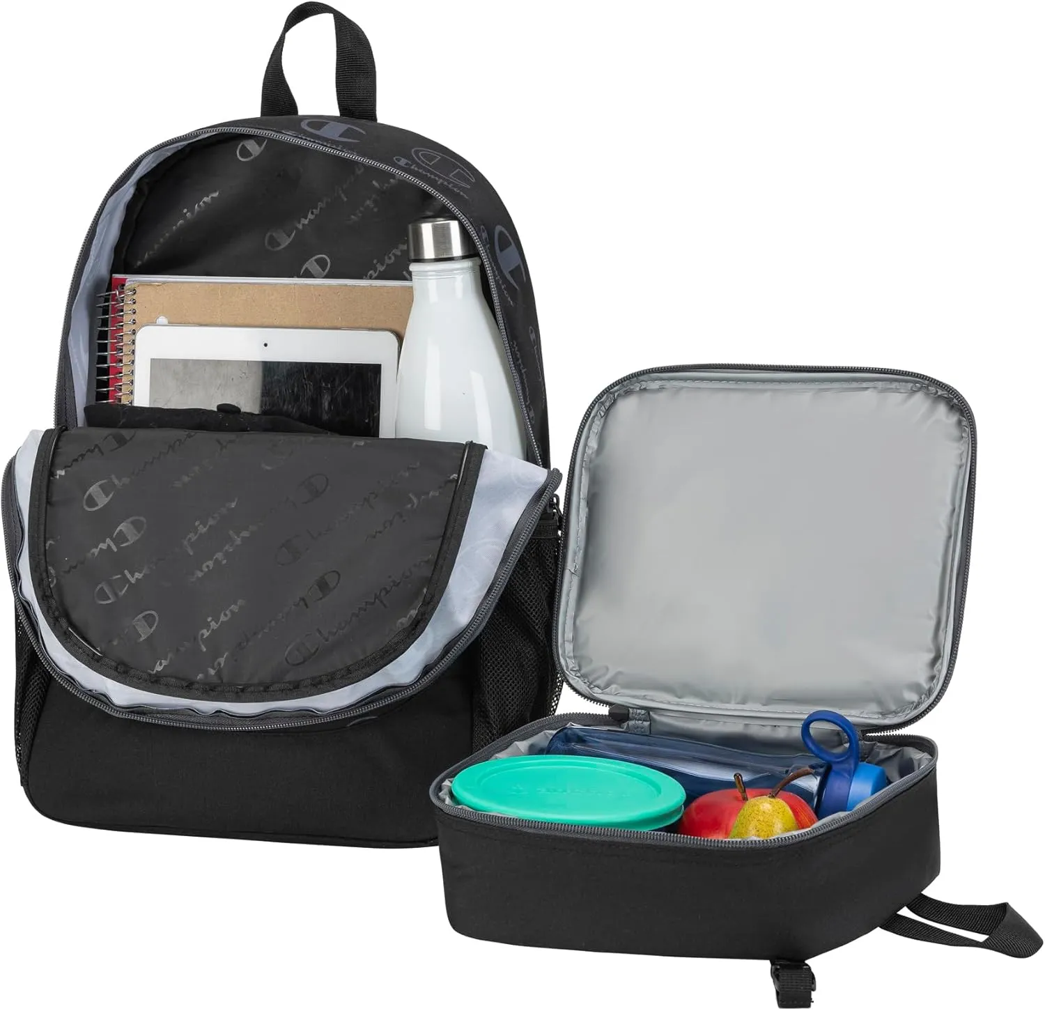 Champion Mode Lunch Kit & Backpack Combo, Black/Grey, One Size