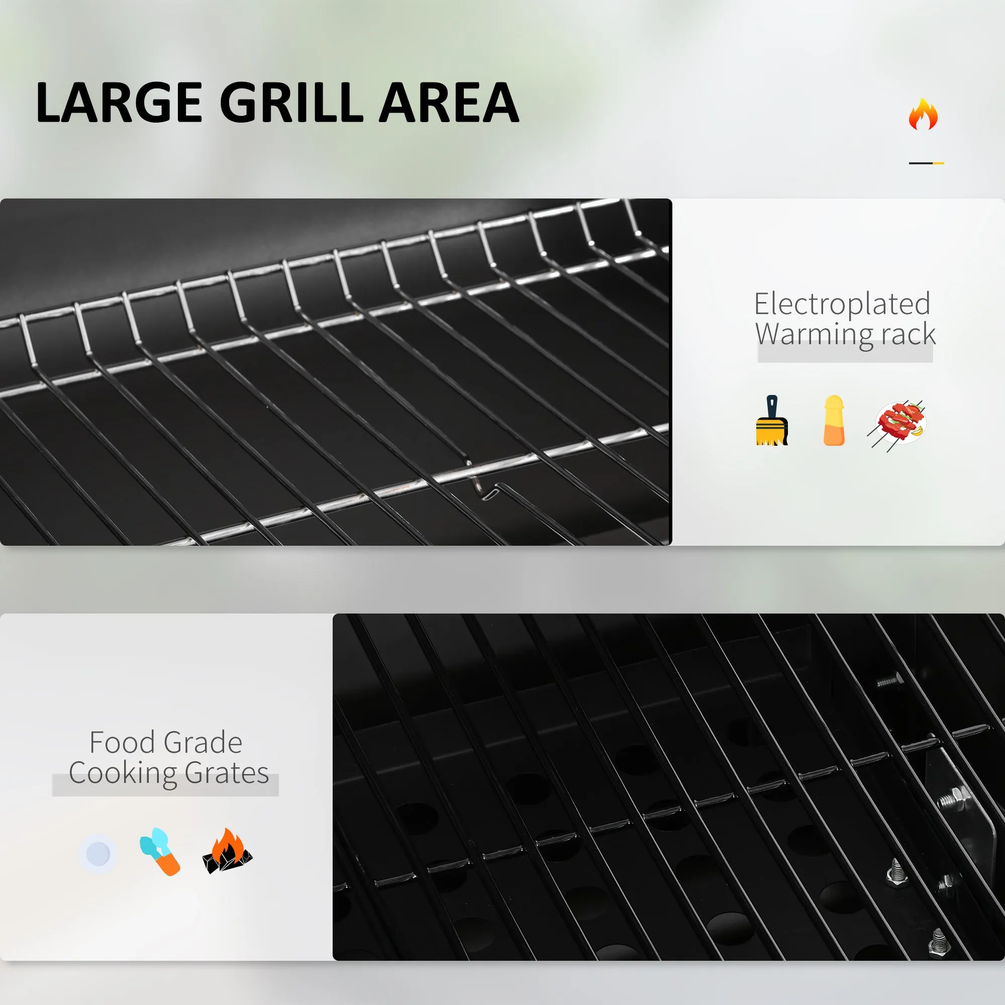 Charcoal BBQ Grill Smoker Combo Portable Trolley Camping Picnic Backyard Side Shelf, Black