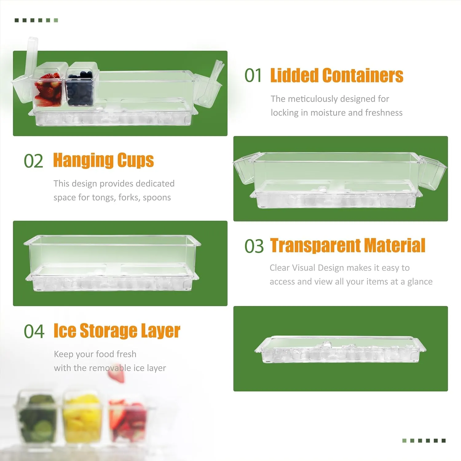 Chilled Condiment Server | Taco Bar Serving Set for Party | Chilled Condiment Tray with Lid and 5 Removable Compartments