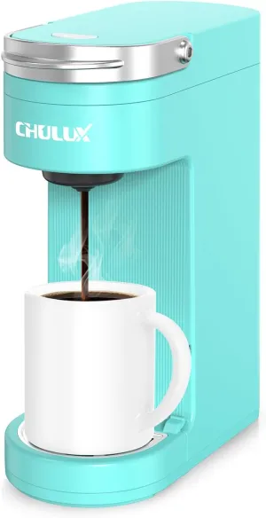 CHULUX Slim Single Serve Coffee Maker for K Cup, Mini Travel One Cup Coffee Machine for Home, Desk, Kitchen and Bedroom, Fits Travel Mug, Aqua