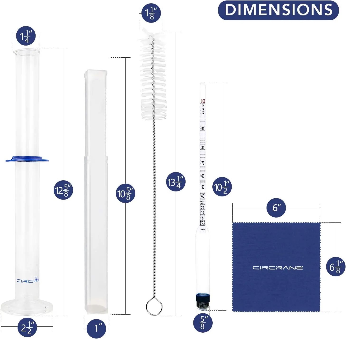 Circrane 0-200 Proof & Tralle Alcohol Hydrometer with Glass Test Jar Kit, Accurate Tester & Glass Cylinder for Liquor, Distilling Moonshine Alcoholmeter Set