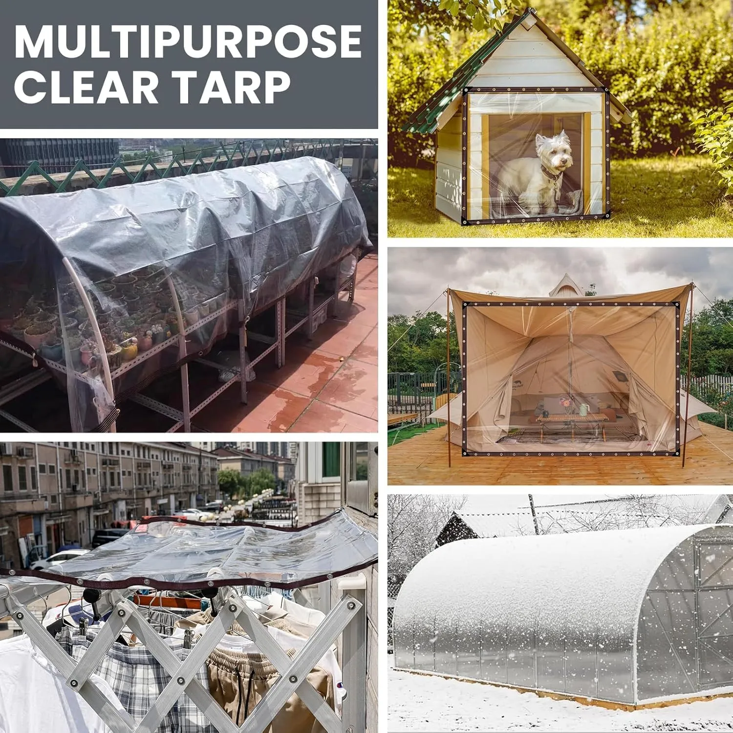 Clear tarp, tarp Waterproof, Outdoor tarps, for Outdoor Garden Cover, Covering Chicken coop, Porch, Tent, Camping Plant (6.6 X 8.2 FT)