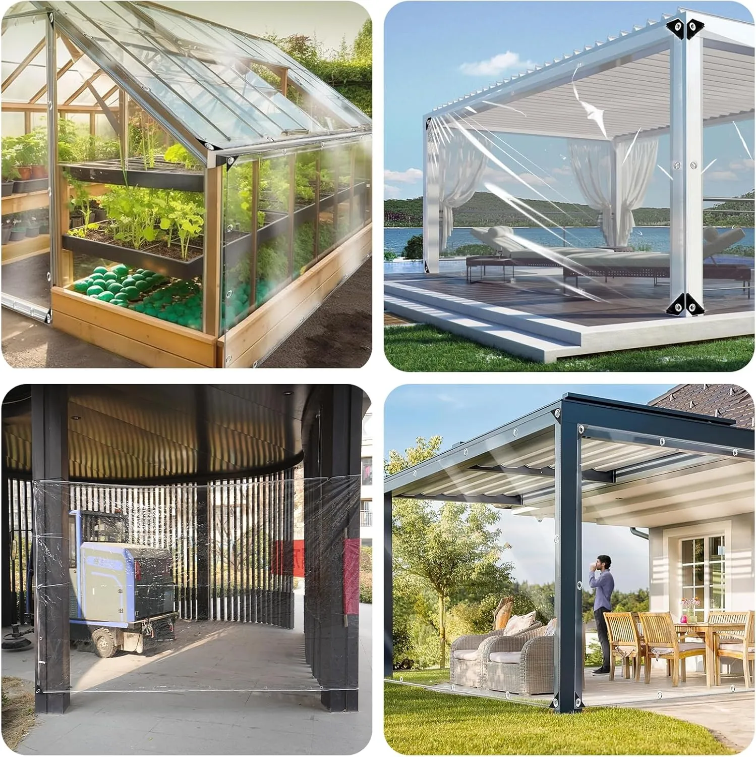 Clear Tarp,8x8ft Clear Tarps with Grommets,14Mil Thickened Transparent Tear Resistant PVC Vinyl Tarpaulin Enclosure with Reinforced Edges,Clear Tarps Heavy Duty Waterproof for Patio,Porch and Outdoor