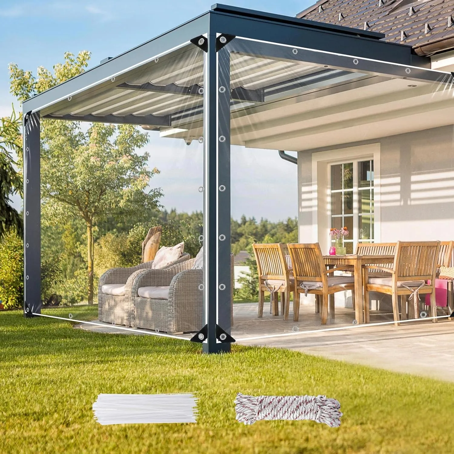 Clear Tarps Heavy Duty: PVC Thicken Transparent Tarpaulin Windproof Waterproof UV Resistant Rip and Tear Durable Plastic Vinyl Tarp with Metal Grommets for Pavilion, Chicken,Porch 1-Pack