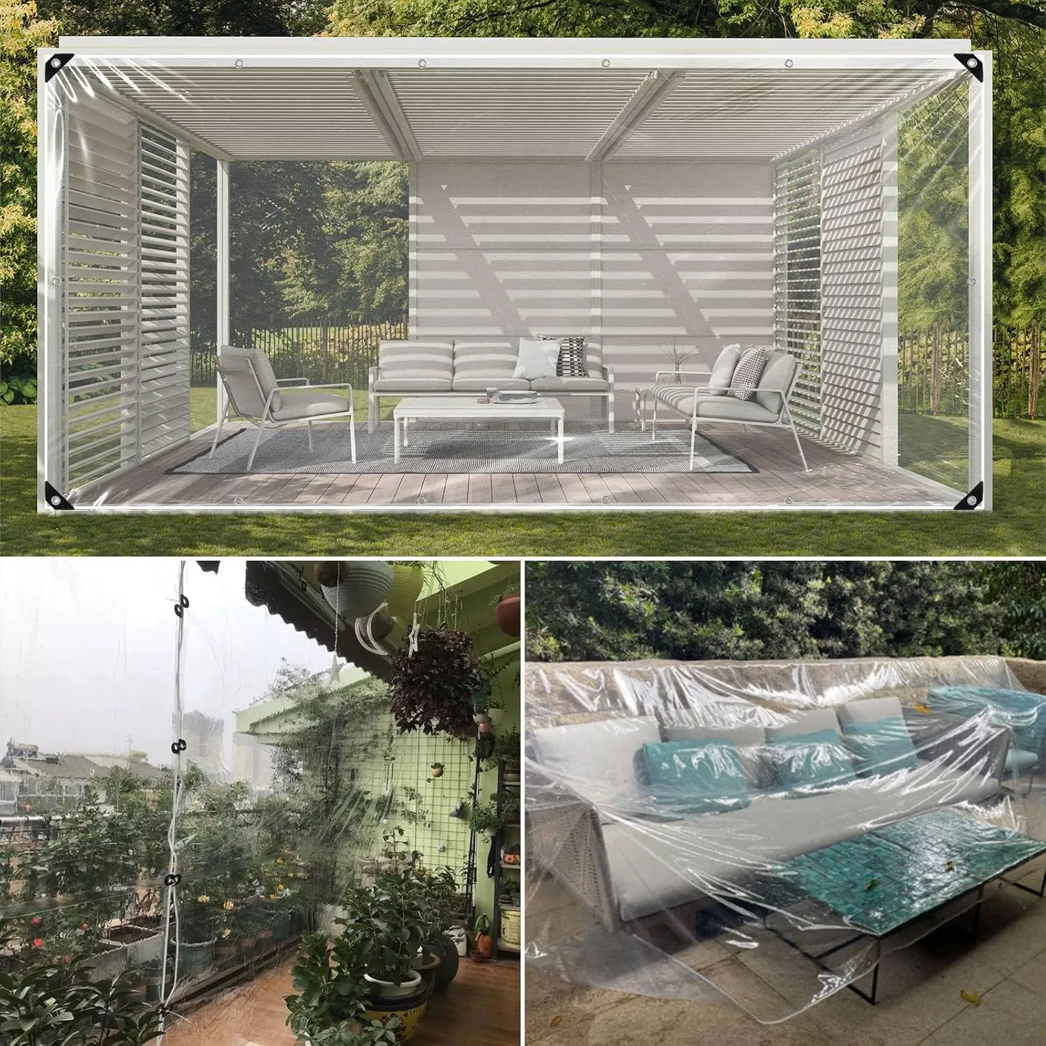 Clear Tarps Heavy Duty: PVC Thicken Transparent Tarpaulin Windproof Waterproof UV Resistant Rip and Tear Durable Plastic Vinyl Tarp with Metal Grommets for Pavilion, Chicken,Porch 1-Pack