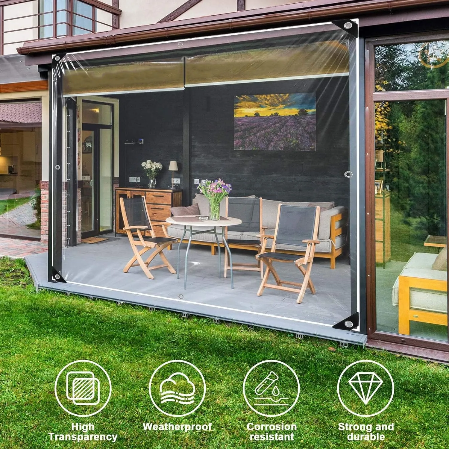 Clear Tarps Heavy Duty: PVC Thicken Transparent Tarpaulin Windproof Waterproof UV Resistant Rip and Tear Durable Plastic Vinyl Tarp with Metal Grommets for Pavilion, Chicken,Porch 1-Pack