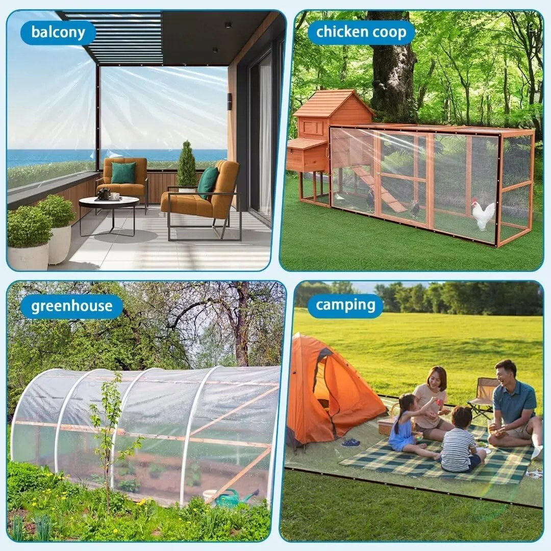 Clear Tarps with Grommets 6x6ft,Heavy Duty Waterproof Tarp Cover,Transparent PVC Vinyl Tarpaulin for Outdoor,Plant,Garden,Chicken Coop,Patio