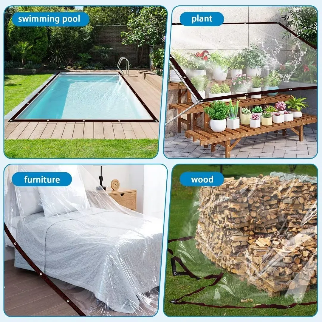 Clear Tarps with Grommets 6x6ft,Heavy Duty Waterproof Tarp Cover,Transparent PVC Vinyl Tarpaulin for Outdoor,Plant,Garden,Chicken Coop,Patio