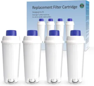 Coffee Water Filter Replacement for DeLonghi Filter DLSC002, Coffee Machine Filter Compatible with ECAM, ESAM, ETAM, BCO, EC Series (Pack of 4)