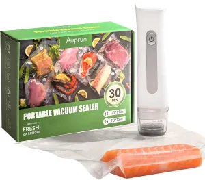 Compact Vacuum Sealer Machine for Food, Portable Handheld Food Saver with 30 Reusable Vacuum Storage Freezer Bags, Suitable for Kitchen Leftover Preservation, Sous Vide Cook, Meal Prep, Outdoor BBQ