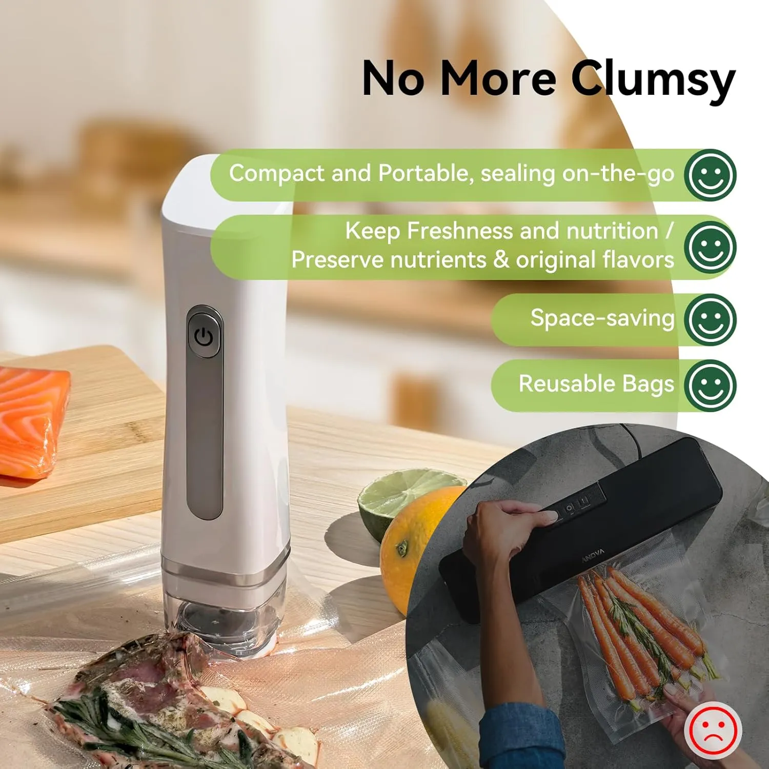 Compact Vacuum Sealer Machine for Food, Portable Handheld Food Saver with 30 Reusable Vacuum Storage Freezer Bags, Suitable for Kitchen Leftover Preservation, Sous Vide Cook, Meal Prep, Outdoor BBQ