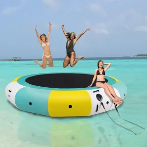 COOLWAVE Inflatable Water Trampoline for Lake, Floating Water Trampoline for Adults with 4-Step Rope Ladder and Mooring Ropes (Yellow-Green, 12FT)