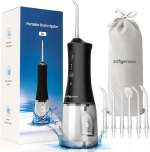 Cordless Water Dental Flosser for Teeth, 300ml Rechargeable Oral Irrigator Cleaning, 4 Modes & 6 Jet Tips, IPX7 Waterproof, Portable Dental Flosser for Braces & Travel, Black