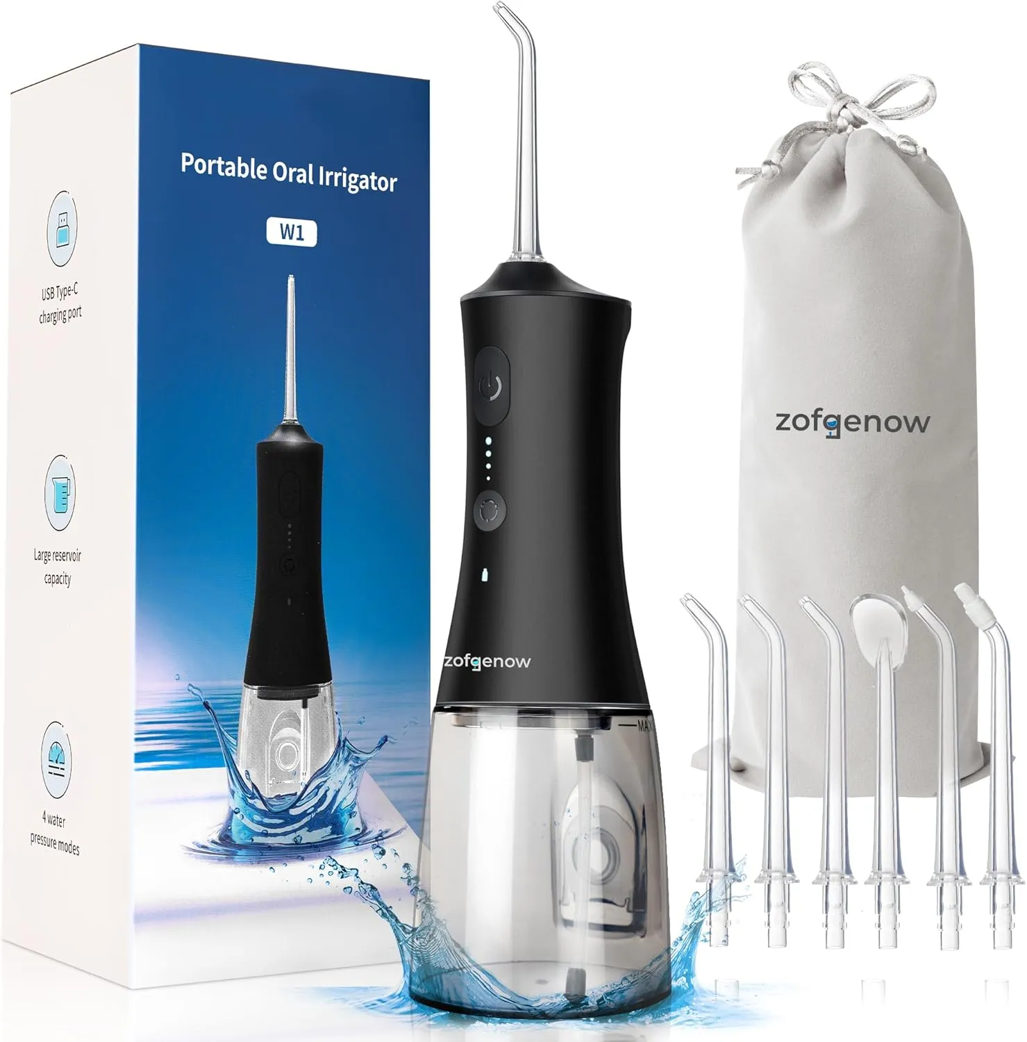 Cordless Water Dental Flosser for Teeth, 300ml Rechargeable Oral Irrigator Cleaning, 4 Modes & 6 Jet Tips, IPX7 Waterproof, Portable Dental Flosser for Braces & Travel, Black