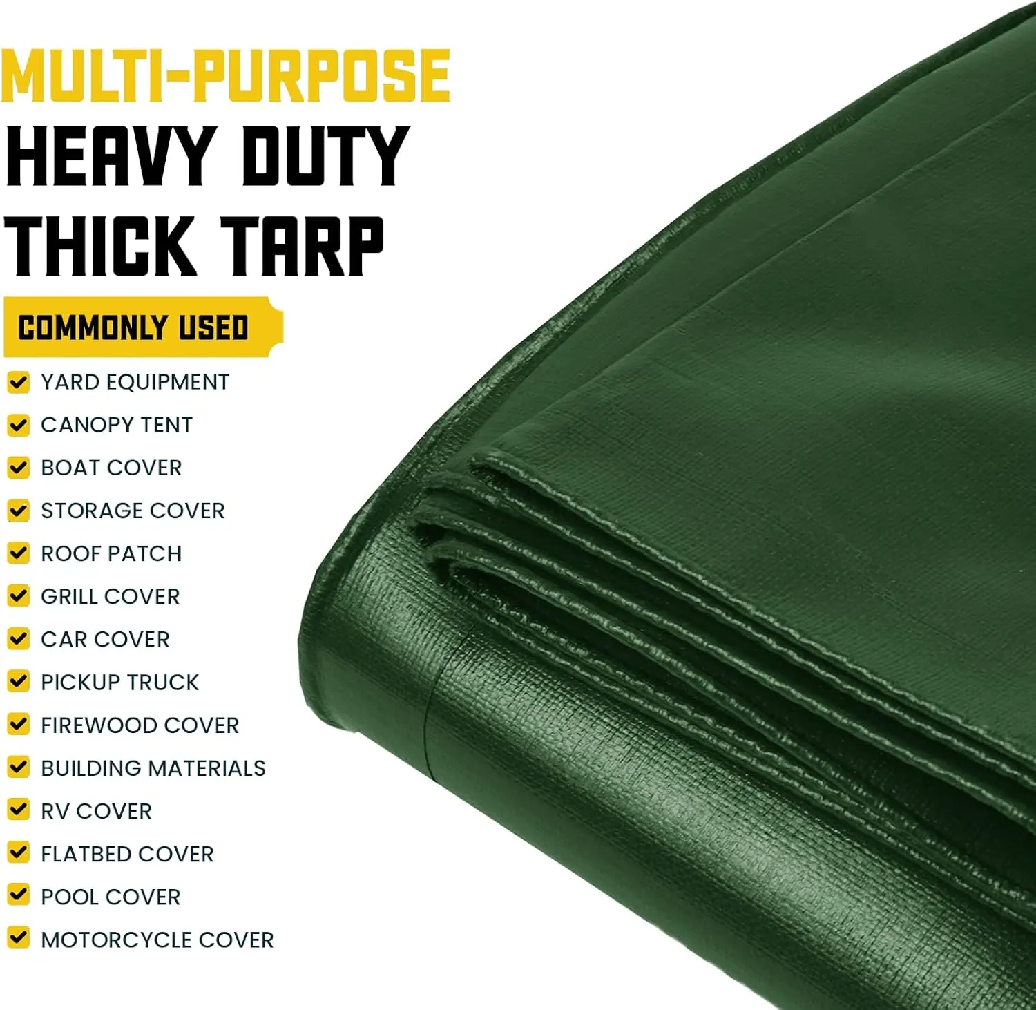 Core Tarps Extreme Heavy Duty 20 Mil Tarp Cover, Waterproof, UV Resistant, Rip and Tear Proof, Poly Tarpaulin with Reinforced Edges for Roof, Camping, Patio, Pool, Boat (Green/Black 6′ X 8′)