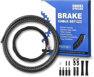 Corki Cycles Bike Brake Cable Set Pro - Upgraded Universal Road Bike Brake Cable Kit with Teflon-Coated Inner Lines