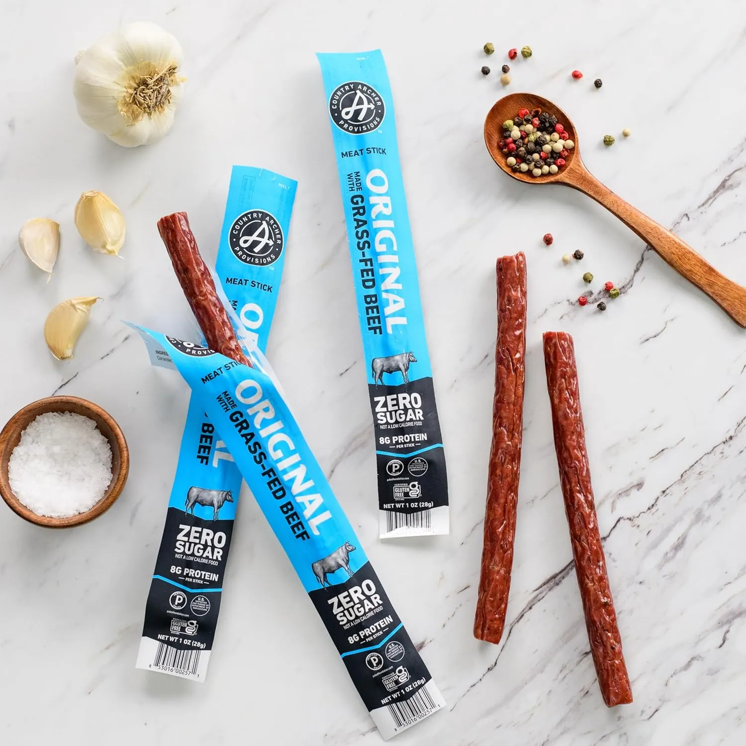Country Archer Beef Jerky Sticks - Grass Fed Beef Sticks Individually Wrapped, Beef Sticks Bulk, Beef Jerky Snack Packs, Gluten Free, Paleo, Keto - 1 oz Meat Sticks (Pack of 36)