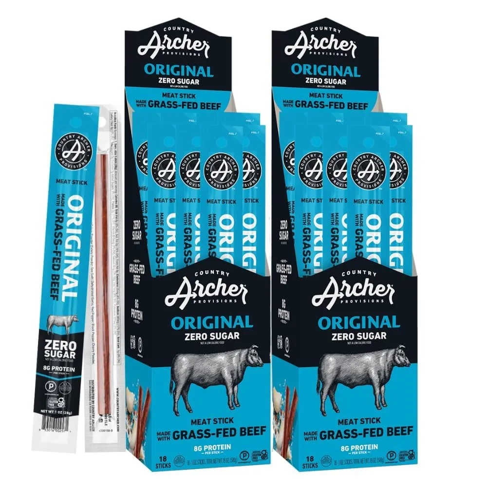 Country Archer Beef Jerky Sticks - Grass Fed Beef Sticks Individually Wrapped, Beef Sticks Bulk, Beef Jerky Snack Packs, Gluten Free, Paleo, Keto - 1 oz Meat Sticks (Pack of 36)