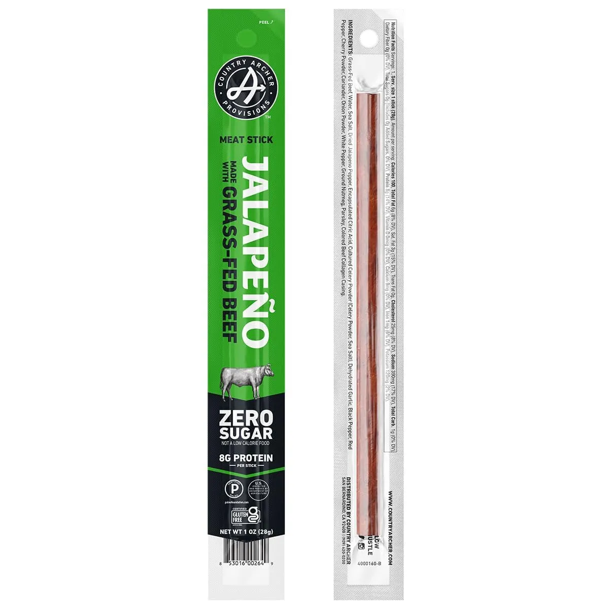 Country Archer Beef Jerky Sticks Jalapeno - Grass Fed Beef Sticks Individually Wrapped, Beef Sticks Bulk, Beef Jerky Snack Packs, Gluten Free, Paleo, Keto, Sugar Free - 1 oz Meat Sticks (Pack of 36)