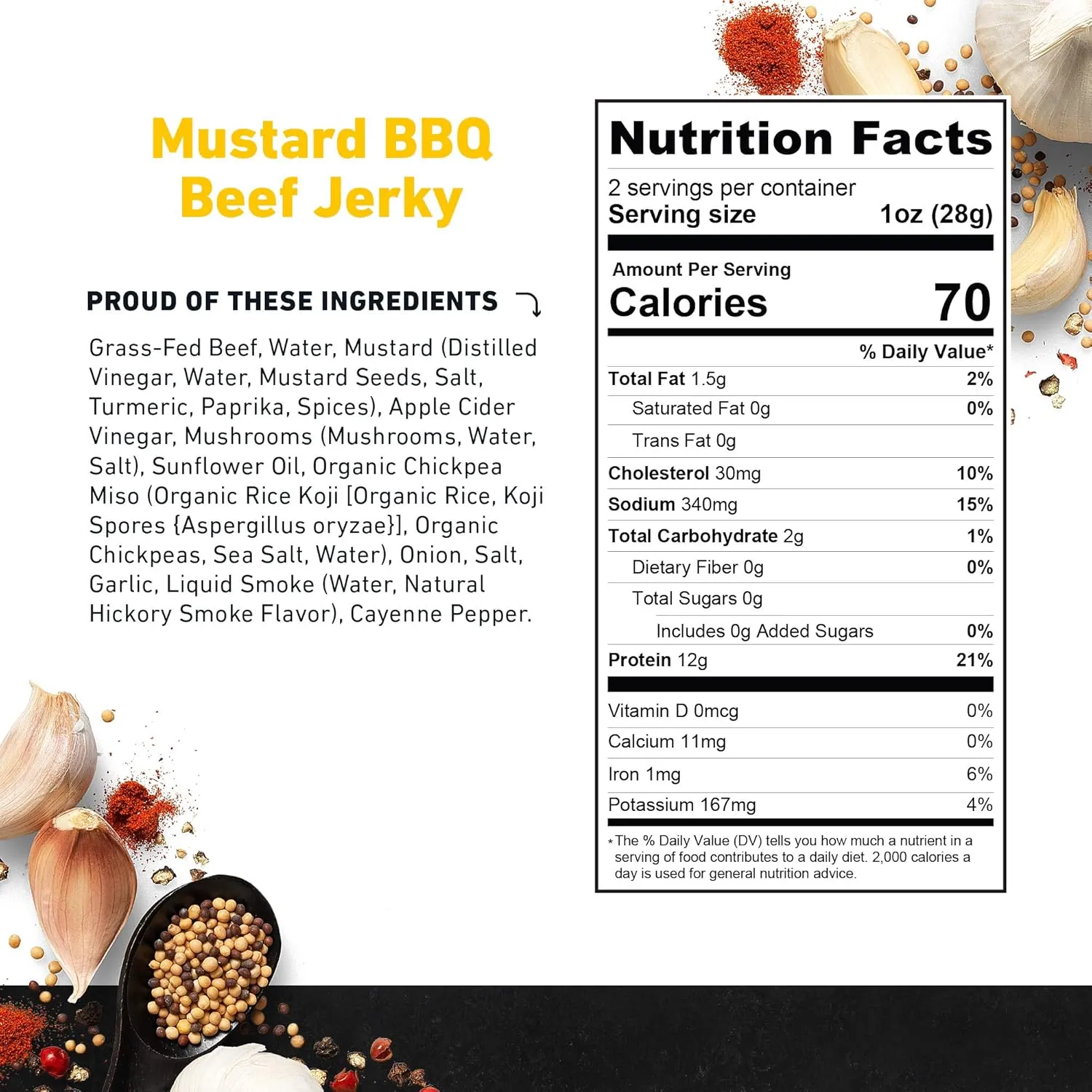 Country Archer Grass Fed Beef Jerky Mustard BBQ - Zero Sugar Beef Jerky, Sugar Free Beef Jerky Snack Pack, Mustard BBQ Beef Jerky Bulk, Individual Beef Jerky Pack, Gluten Free, Paleo- 2 oz (Pack of 6)