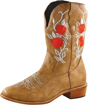 Cowboy Boots for Women Retro Country Embroidery Stitched Cowgirl Boots Pull on Vintage Wide Calf Cowboy Boots Women