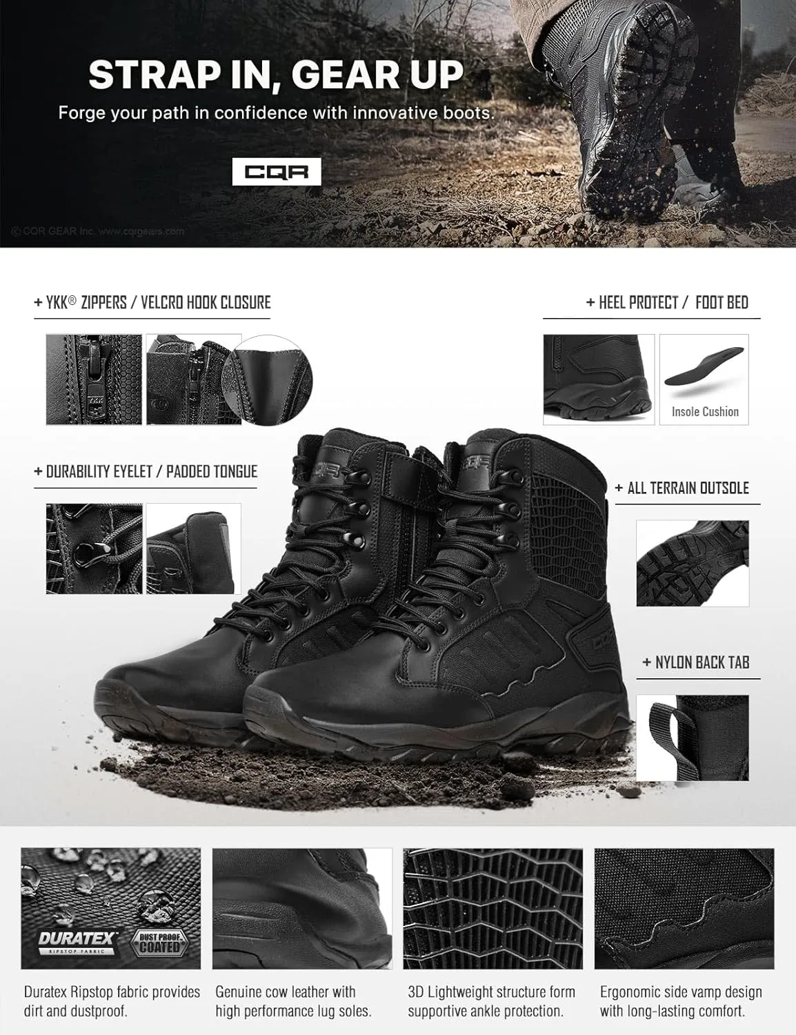 CQR Men's Military Tactical Boots, Lightweight 6 Inches Hiking Combat Boot Durable Breathable Outdoor Work Motorcycle Footwear