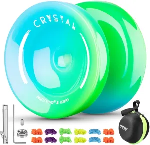 Crystal Yoyo K2 Responsive Yoyo for Kids, Professional Unresponsive Yo yo for Advanced, Yo-Yos for Adults and Beginners with Yo Yo 12 Strings   Case Bag  Accessories Kit (Blue Green)
