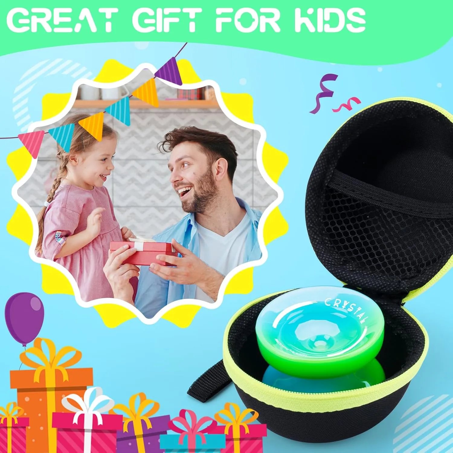 Crystal Yoyo K2 Responsive Yoyo for Kids, Professional Unresponsive Yo yo for Advanced, Yo-Yos for Adults and Beginners with Yo Yo 12 Strings   Case Bag  Accessories Kit (Blue Green)